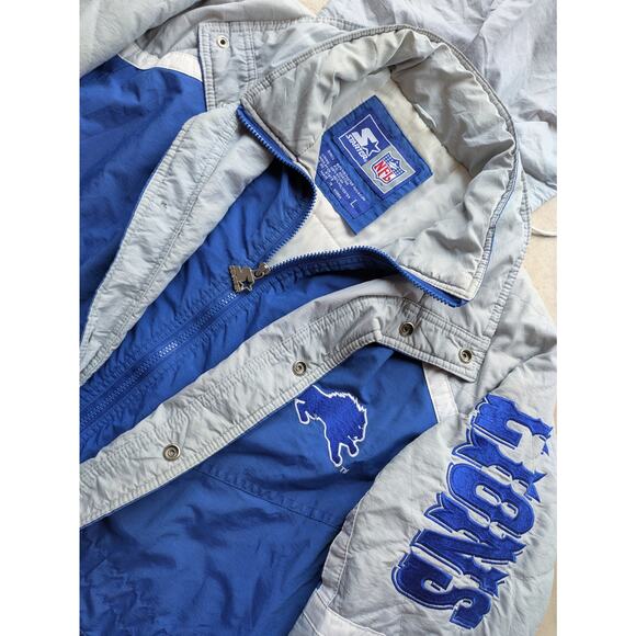 Detroit Lions 90s STARTER puffer jacket coat M blue silver NFL retro vintage